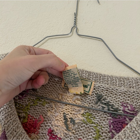 Vintage L.L. Bean Floral Knit Women's Sweater Tan/pink Button Up Cotton Ramie S - Picture 11 of 11